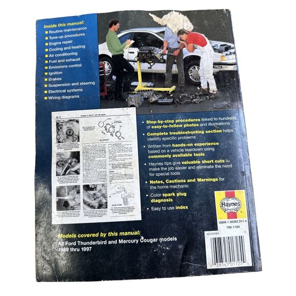 Vtg Haynes Repair Manual Ford Thunderbird Mercury Cougar 1989-1997 All Models - Picture 2 of 5
